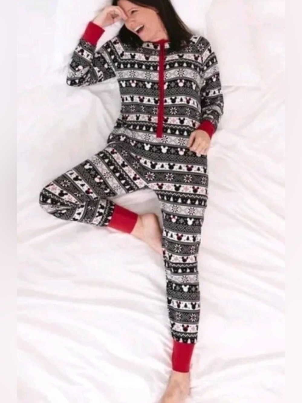 Little Sleepies Disney Mickey Fair Isle Christmas Adult Womens Large Zippy